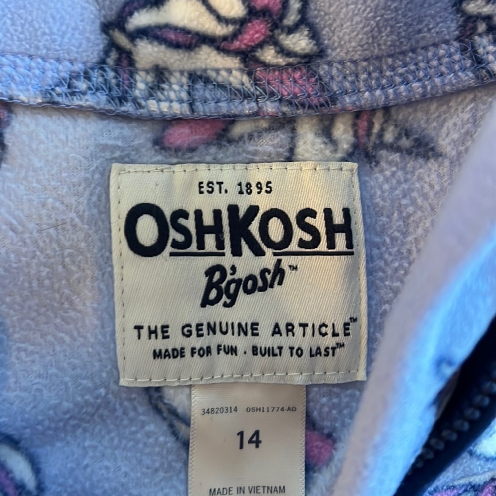 Oshkosh fleece quarter zip unicorn size 14